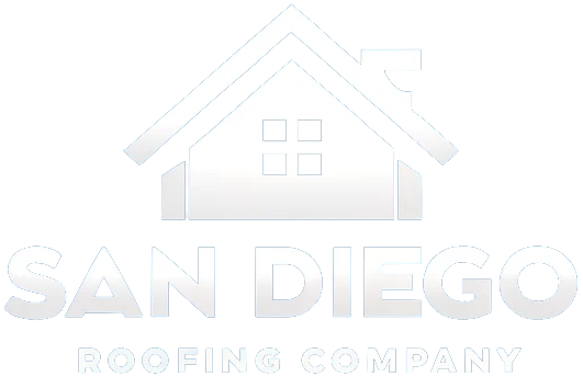 A small, professional logo for 'San Diego Roofing Company' on a solid blue background.